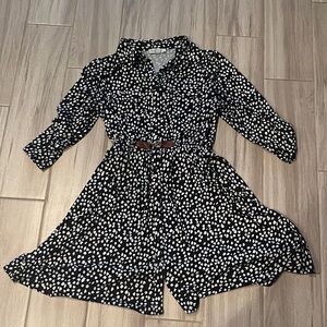 Indigo Rose Stylish Black and White Pattern Button Down Dress- Small